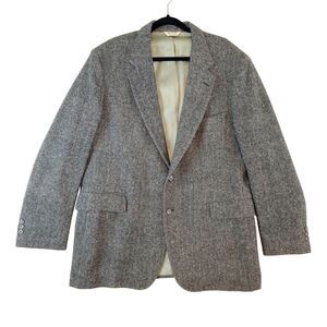 Charles Klein Wool Blazer Men's 46L Gray Herringbone Two Button Notched‎ Lapel